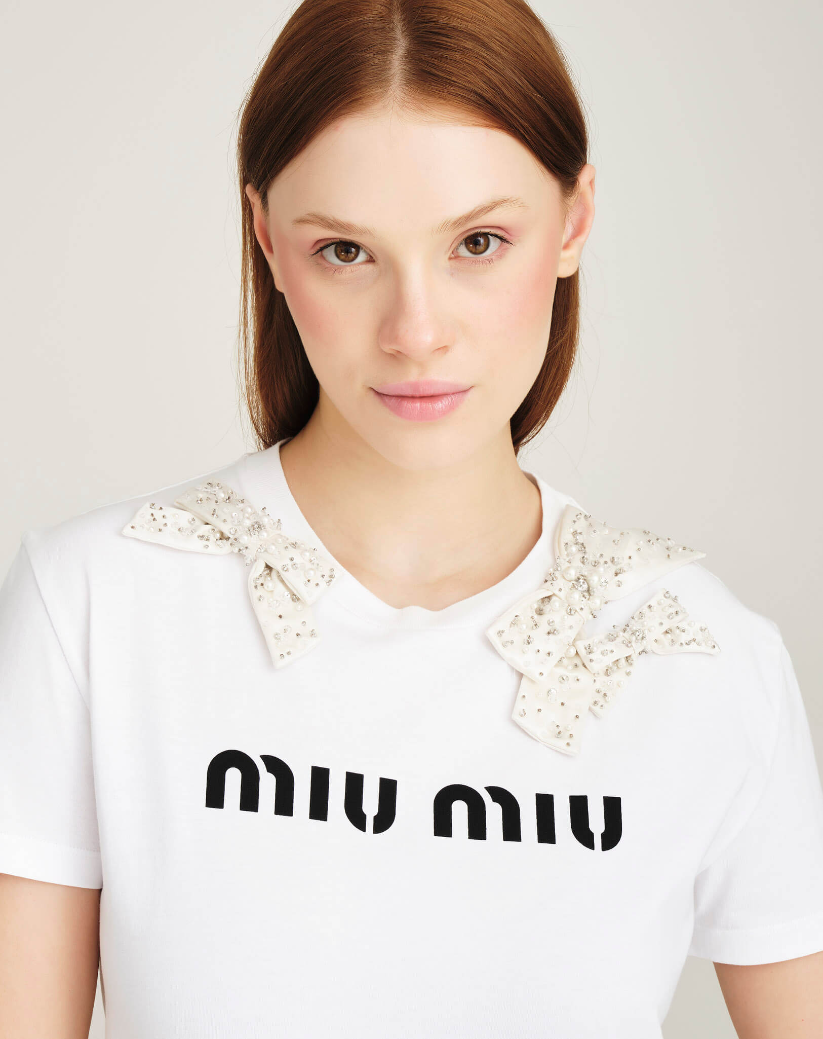 Miu Miu - Embellished Cotton Logo Front Tshirt M